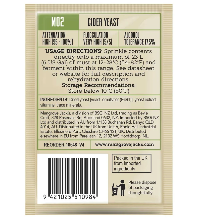 Mangrove Jack's Craft Series Yeast - Cider M02 (10g)