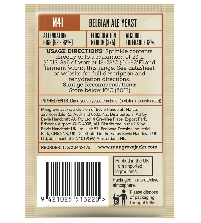 Mangrove Jack's CS Yeast M41 Belgian Ale (10g)