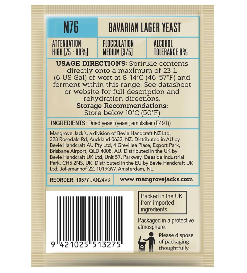 Mangrove Jack's CS Yeast M76 Bavarian Lager (10g)