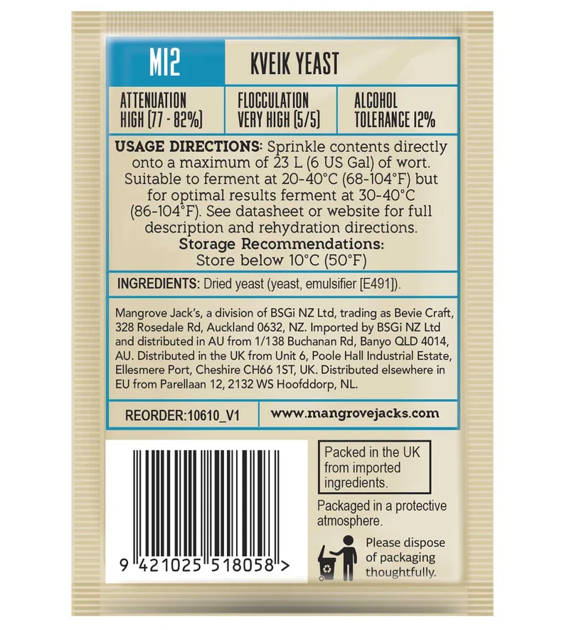 Mangrove Jack's CS M12 Kveik Yeast 10g