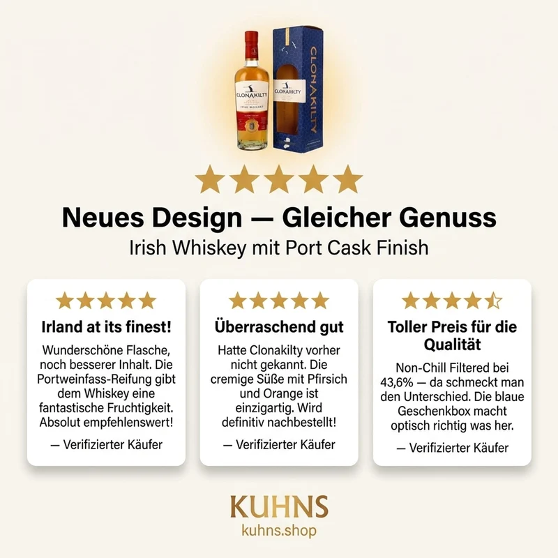 Clonakilty Port Cask Irish Whisky 0,7l, alc. 43,6 Vol.-%