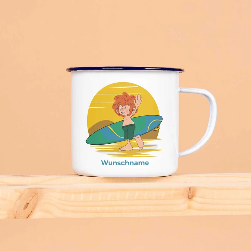 ®Pumuckl Emaille-Tasse "Surfer"