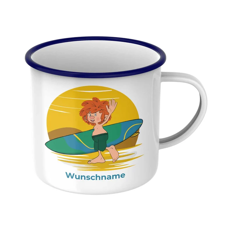 ®Pumuckl Emaille-Tasse "Surfer"