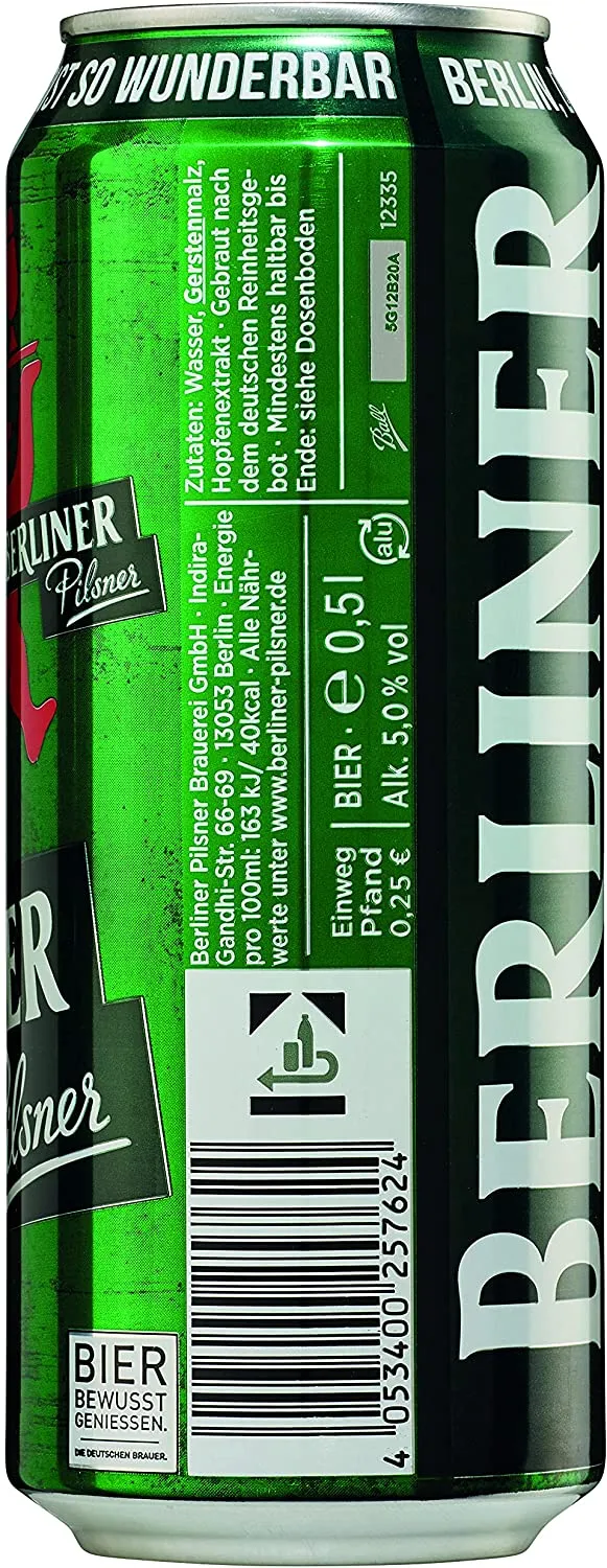 Berliner Pilsner 0,5l in der Dose mit 5% Vol.