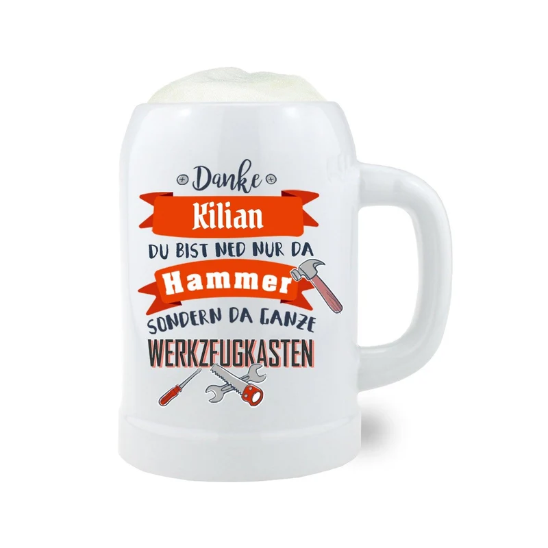 Bierkrug "Du bist ned nur da Hammer" mit Wunschtext