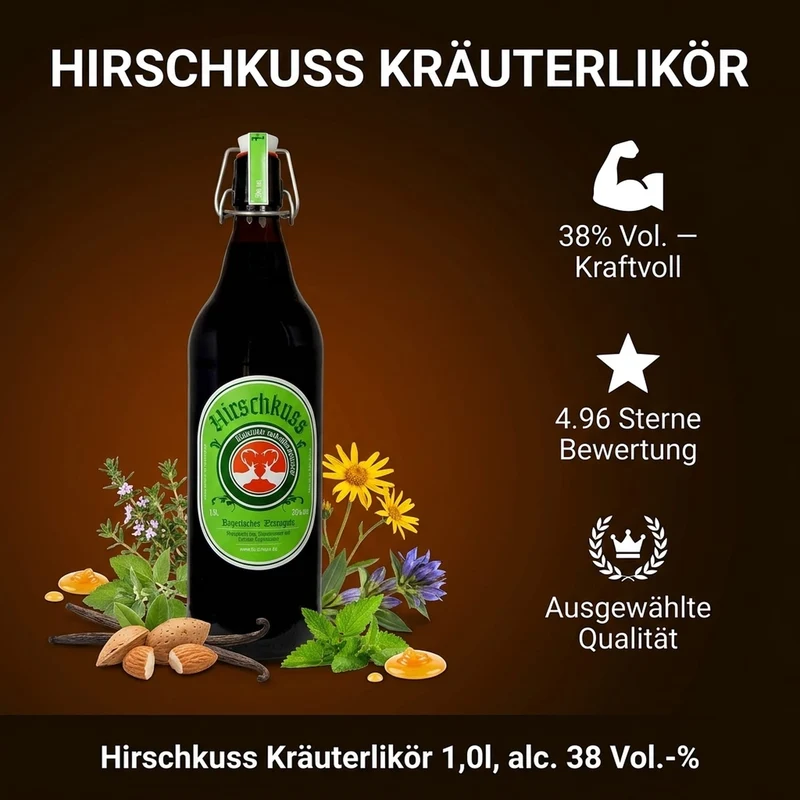 Hirschkuss Kräuterlikör 1,0l, alc. 38 Vol.-%
