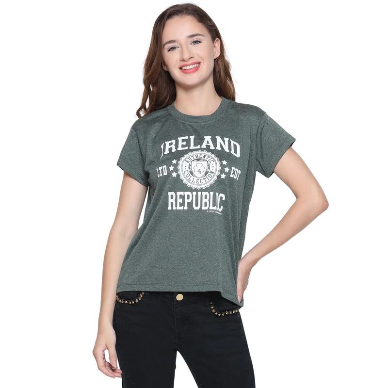 Women's Ireland Stamps Stars T-Shirt Green Melange