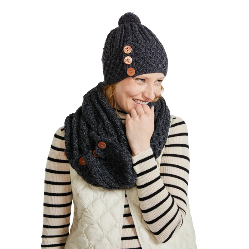 Women's Aran Bauble Grey Hat