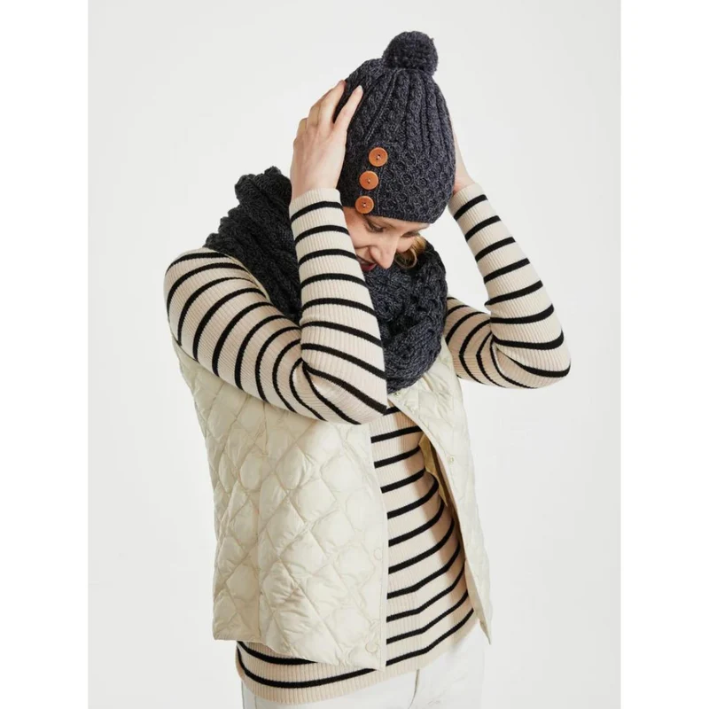 Women's Aran Bauble Grey Hat