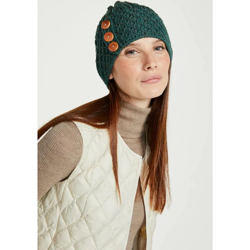 Women's Aran Bauble Forest Green Hat
