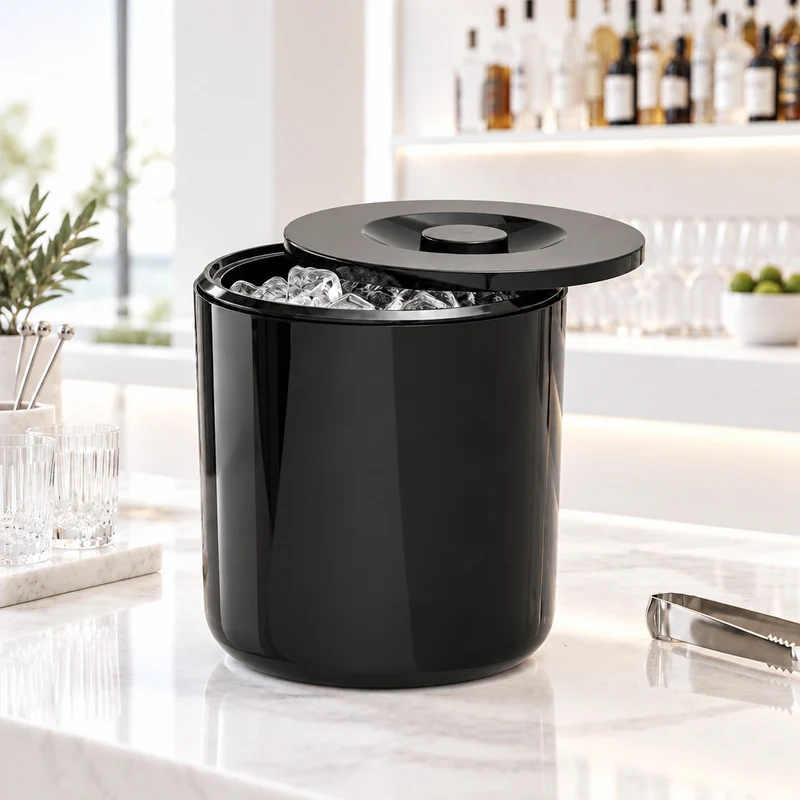 Eiswürfelbehälter 6 Liter | rund | schwarz | Kunststoff | inkl. Abtropfsieb