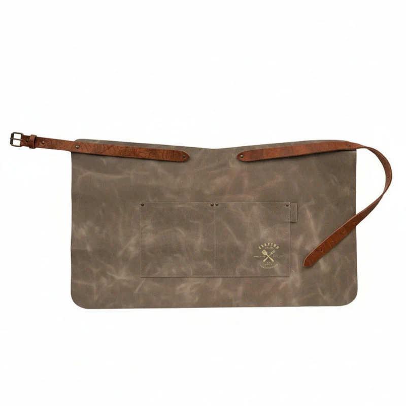 BARCRAFTERS halbe Barschürze Echt-Leder | grau | beige