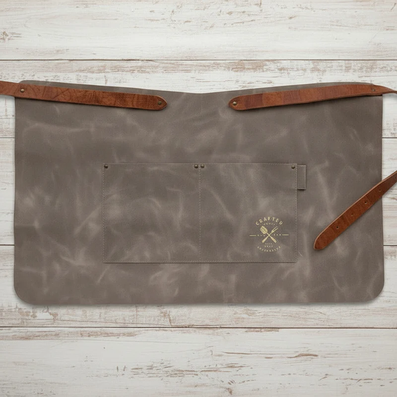 BARCRAFTERS halbe Barschürze Echt-Leder | grau | beige