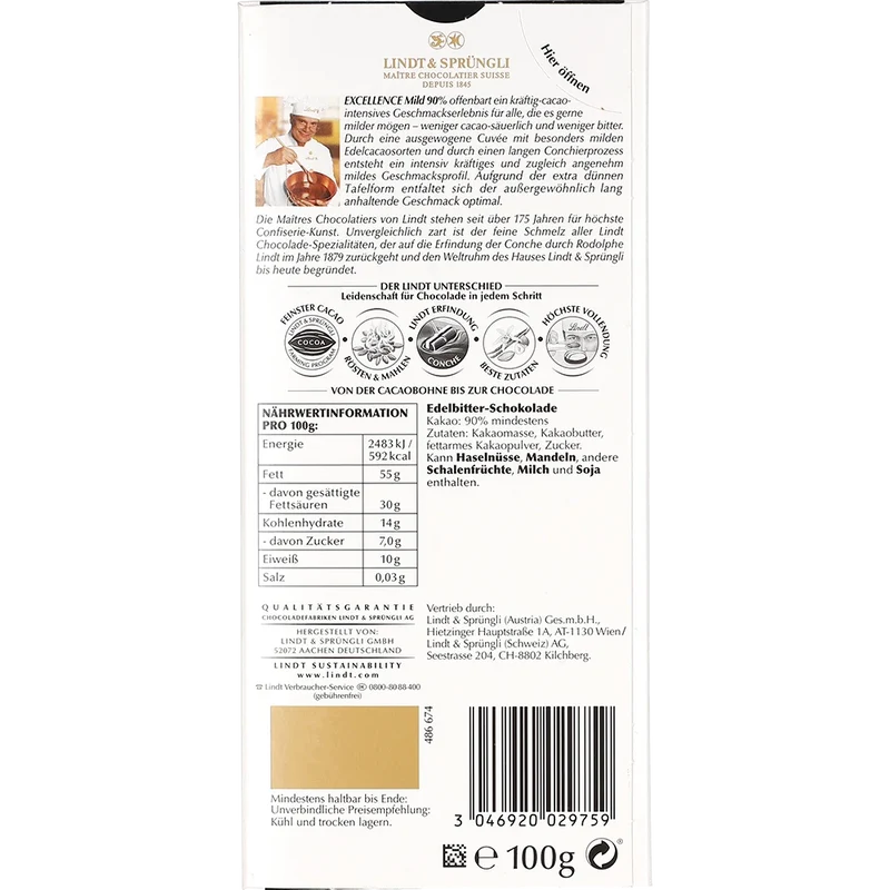 Lindt Excellence 90 % 100G PCK
