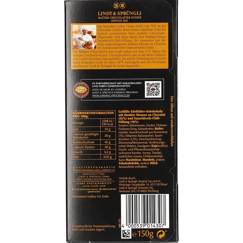 Lindt Edelbitter Mousse Kirsch-Chili 150G PCK