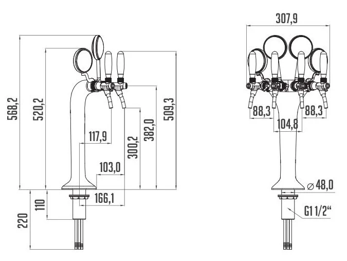 Schanksäule Giotto Bronze (1-4 leitig) | Edles Bar-Design