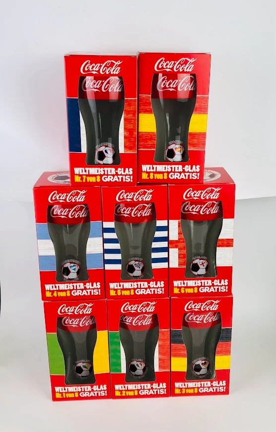 8 x Coca Cola Gläser / WM 2014 Brasil / Alle Weltmeister Gläser von 1 bis 8