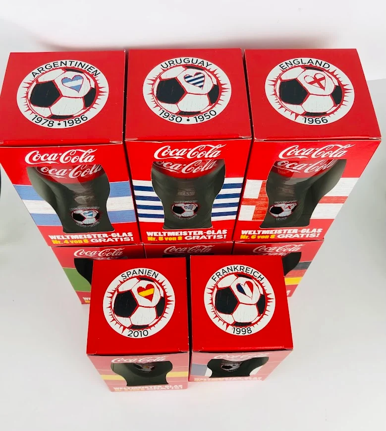 8 x Coca Cola Gläser / WM 2014 Brasil / Alle Weltmeister Gläser von 1 bis 8