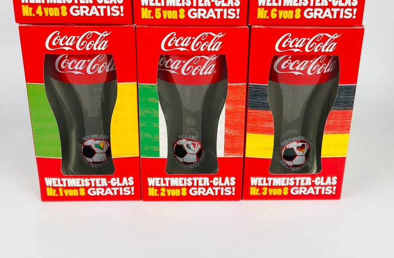 8 x Coca Cola Gläser / WM 2014 Brasil / Alle Weltmeister Gläser von 1 bis 8