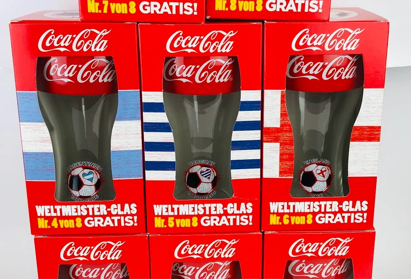 8 x Coca Cola Gläser / WM 2014 Brasil / Alle Weltmeister Gläser von 1 bis 8
