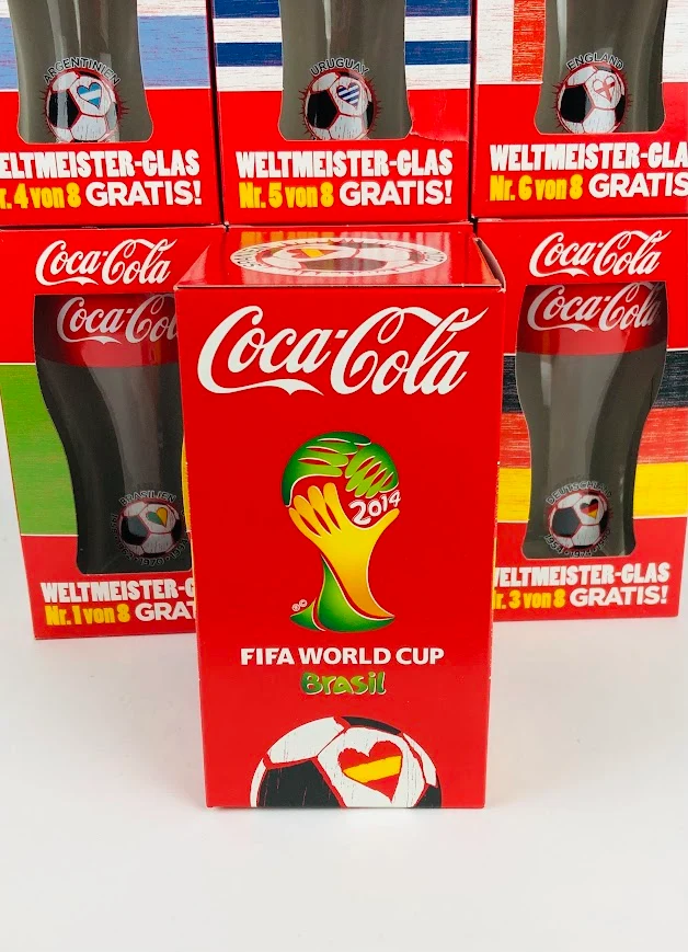 8 x Coca Cola Gläser / WM 2014 Brasil / Alle Weltmeister Gläser von 1 bis 8