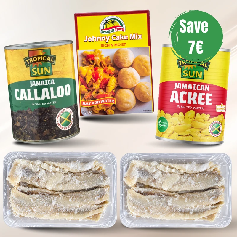 Jamaican Breakfast Bundle: Ackee, Callaloo, Dumplings, Saltfish