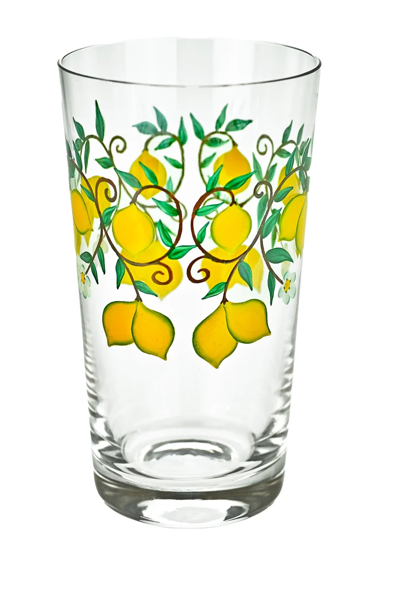 OLIVIA Becher, klares Glas, 140 mm, Malerei 'opulente Zitrone'