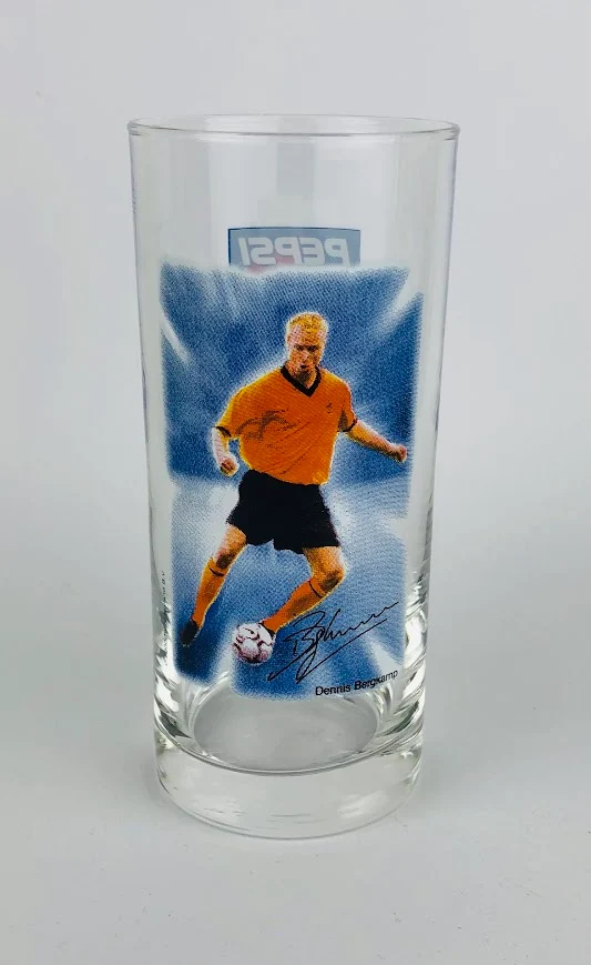 1 x Pepsi ; SISI Orange ;7up Glas Ca. 0,2l mit Foto von "Dennis Bergkamp"