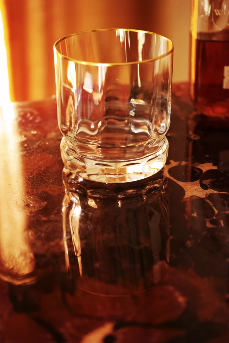 DELPHI Whisky Becher 99 mm - klares Glas, Flächenschliff, Kerbschliff, Goldrand