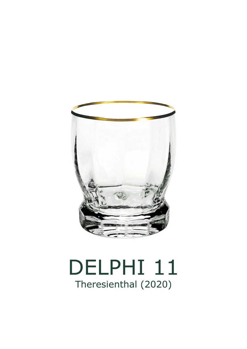 DELPHI Whisky Becher 99 mm (rundlich) - klares Glas, Flächenschliff, Eckenschliff, Goldrand
