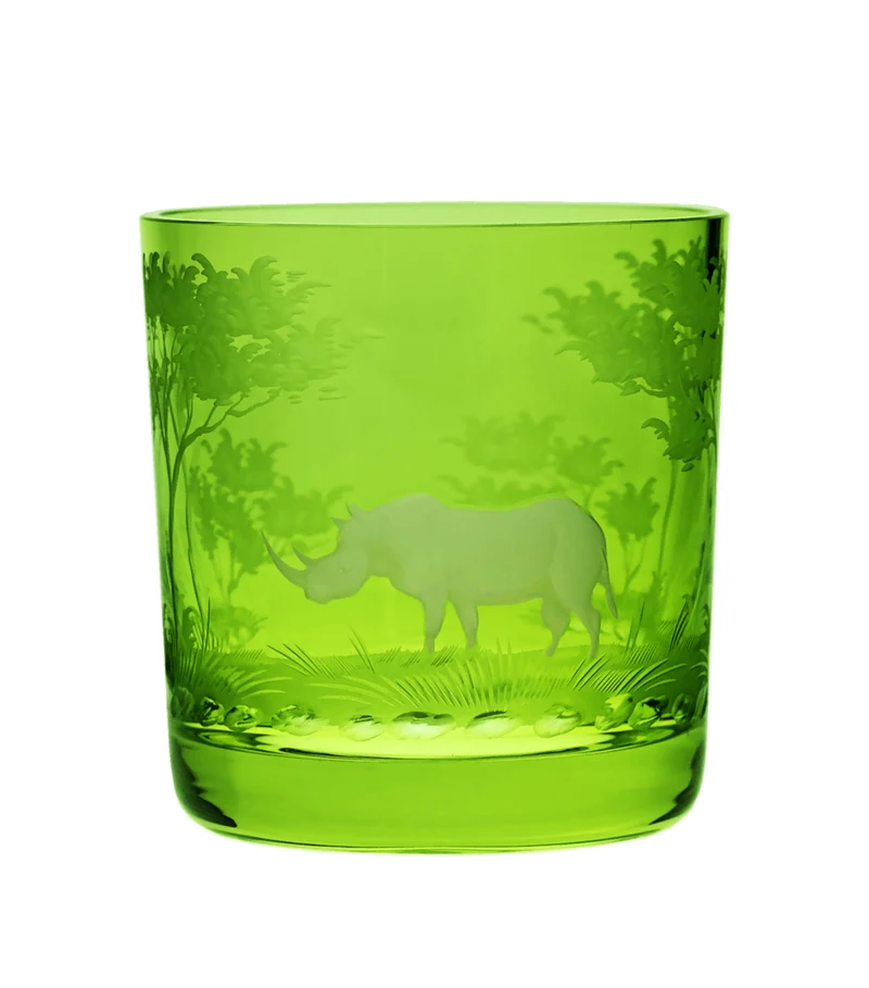 KILIMANDSCHARO farbdiamant, Gravur 'Nashorn' - Whiskybecher 99 mm