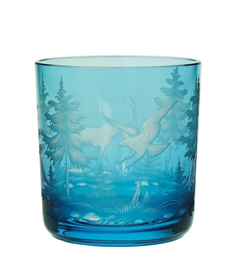 SCHLIERSEE aquamarin, Gravur 'Steinbock und Adler' - Whiskybecher 99 mm