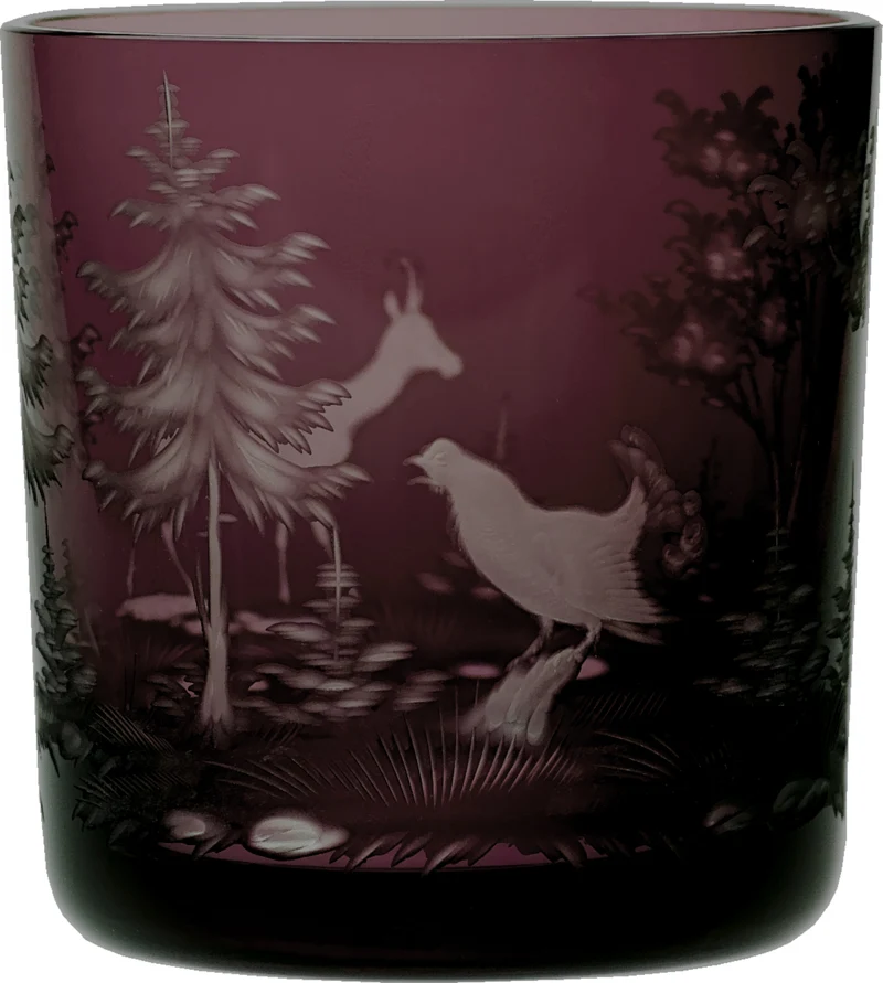 SCHLIERSEE amethyst, Gravur 'Gemse und Birkhuhn' - Whiskybecher 99 mm