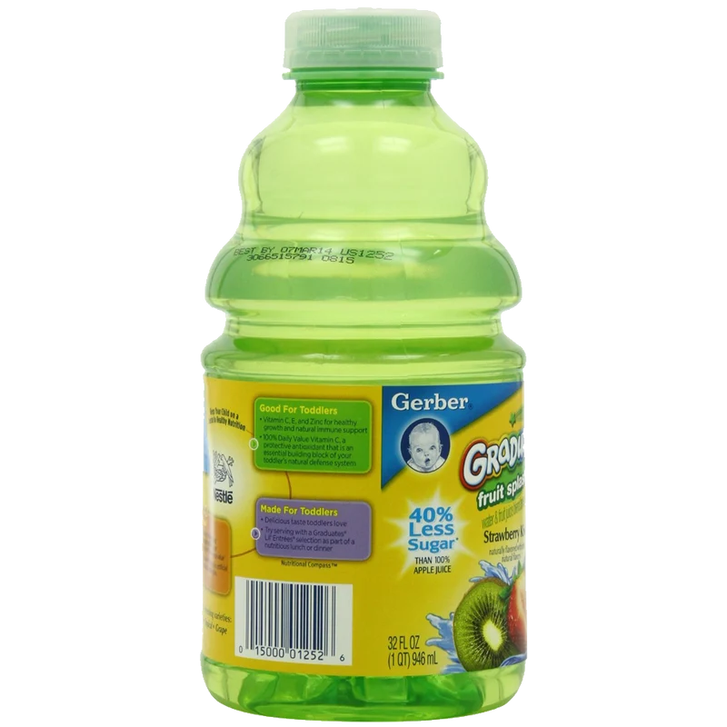 Craft Gerber Graduates Fruit Splashers Juice Strawberry Kiwi 32-Ounce Bottles