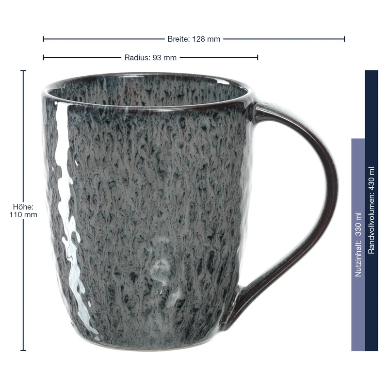Keramiktasse MATERA 430 ml anthrazit 6er-Set