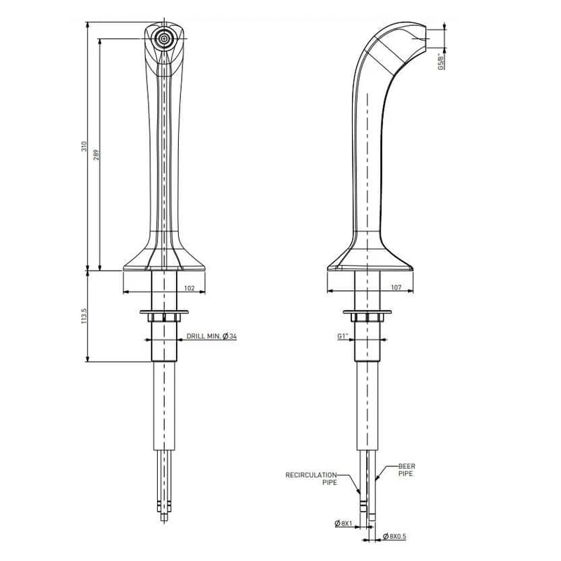 Schanksäule Giotto Medium 1 bis 2-leitig, Black Chrome
