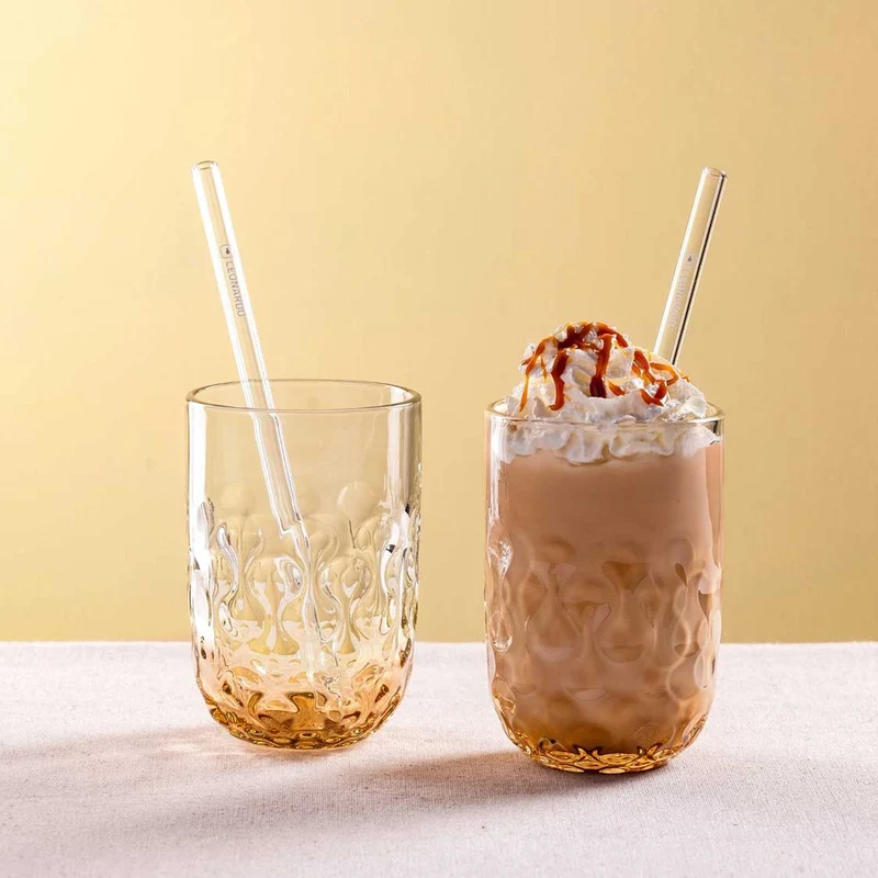 Caramel Macchiato Gläser GOCCE mit Glastrinkhalm 4-teilig
