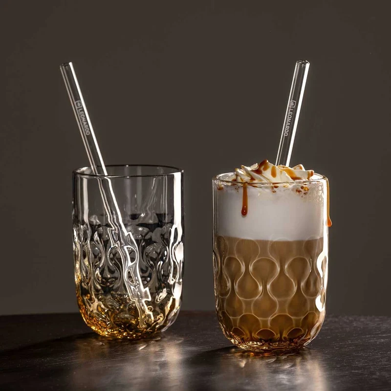 Caramel Macchiato Gläser GOCCE mit Glastrinkhalm 4-teilig