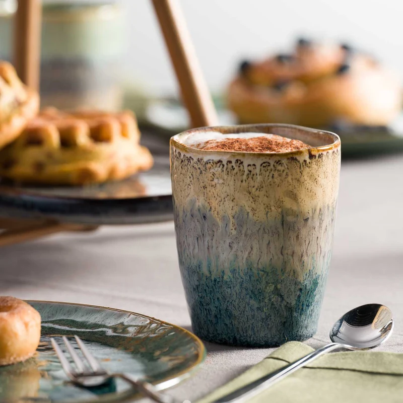 Keramikbecher MATERA 300ml beige/anthrazit/blau 4er-Set