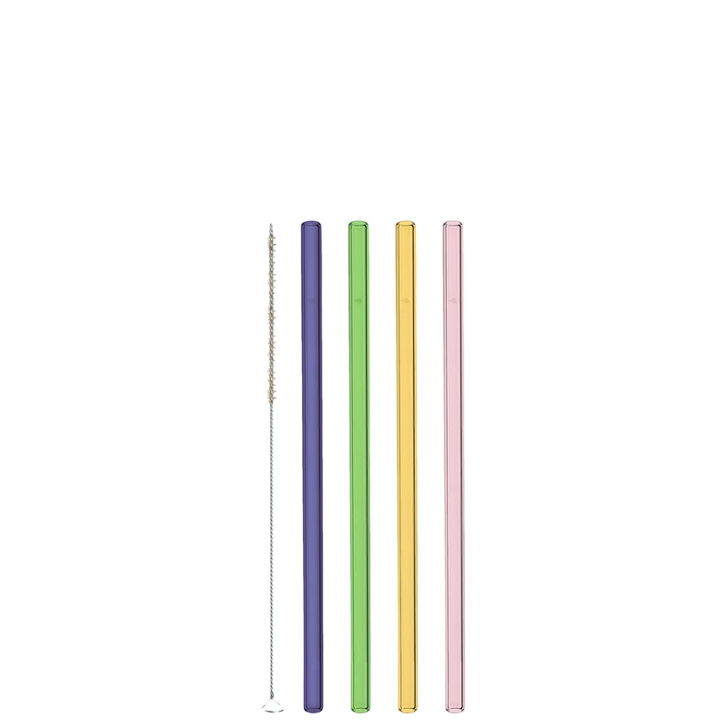 Glastrinkhalme CIAO farbig 20 cm 4er-Set + Reinigungsbürste