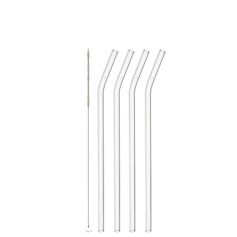 Glastrinkhalme CIAO 23 cm geknickt 4er-Set + Reinigungsbürste