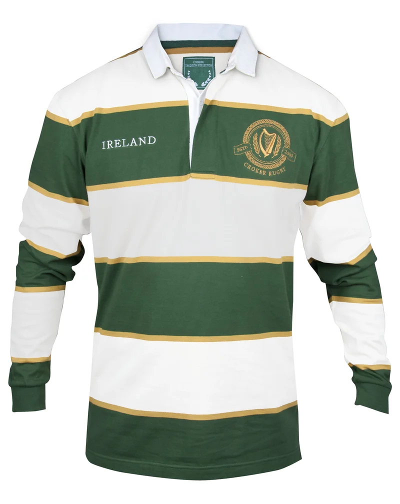 Green and White Striped Rugby Jersey