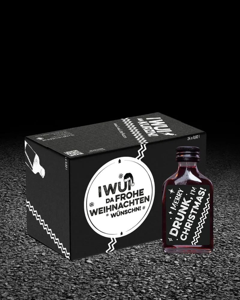 I WUI AN KURZN – Bayerischer Haskap-Likör Partyshot | 24 x 0,02 ml | Weihnachtsbox MERRY DRUNK I´M CHRISTMAS
