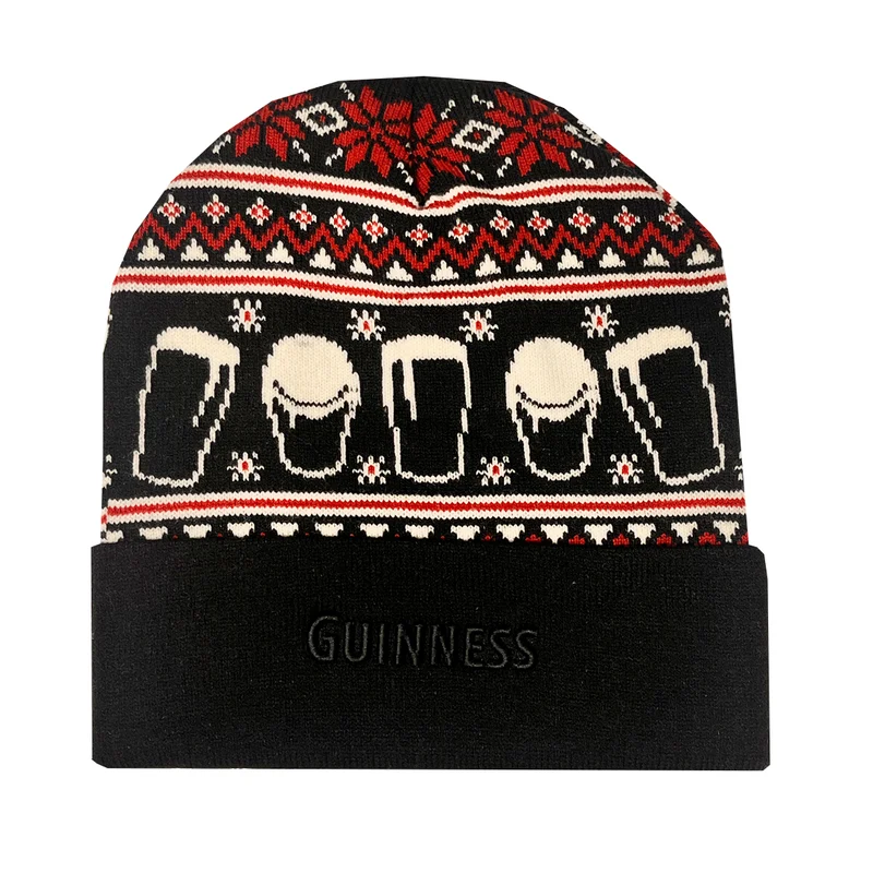 Guinness Pint Fair Isle Beanie – Black, Red & Cream