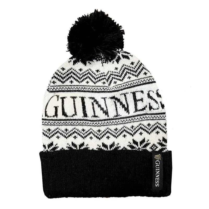 Guinness Fair Isle Pom Pom Beanie – Black & Cream