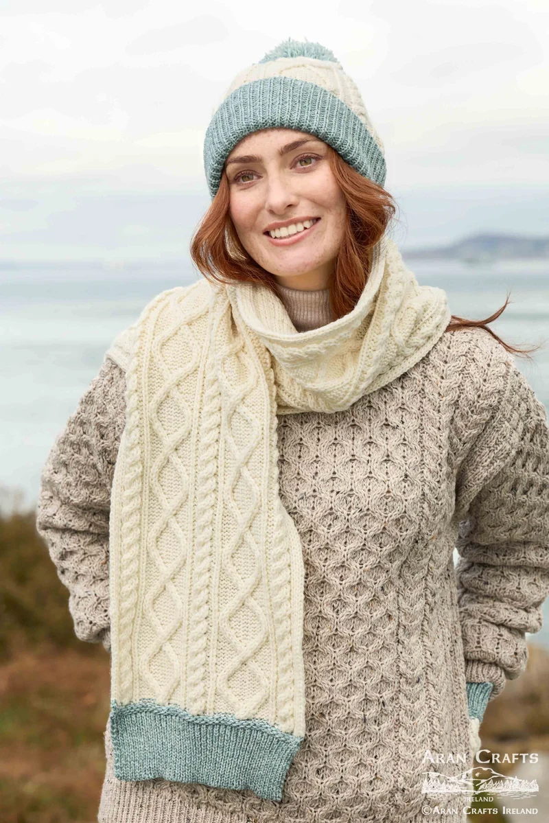 Two-Tone Merino Wool Aran Knit Scarf
