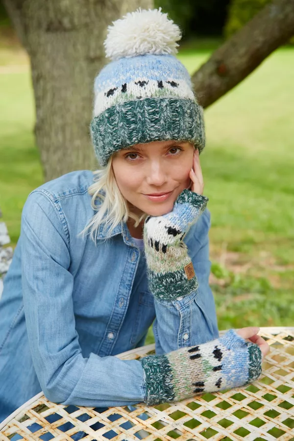 Sheep Sherpa Fleece Fingerless Gloves