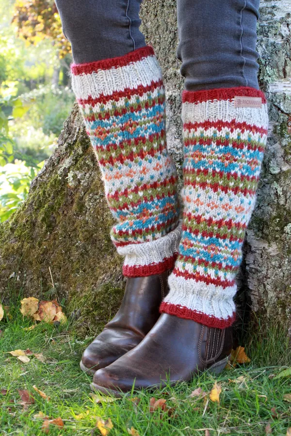 Iona Burgundy Fair Isle Wool Leg Warmers