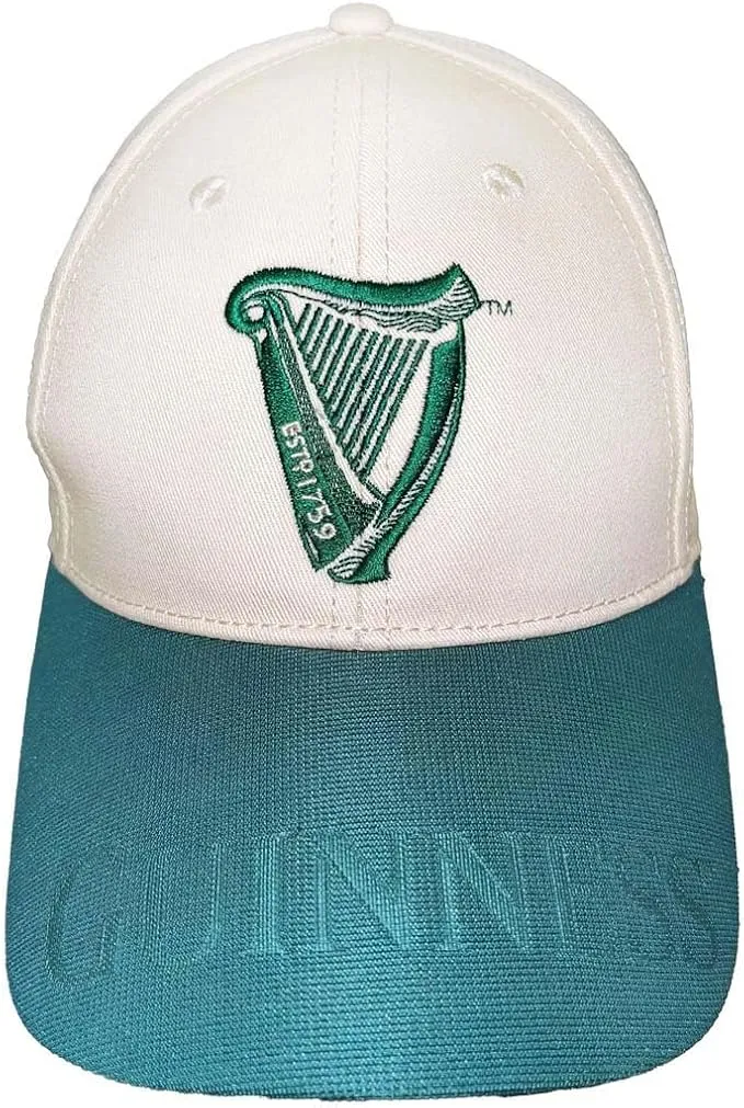 Guinness Baseball Cap – White & Teal Ireland Harp Adjustable Hat