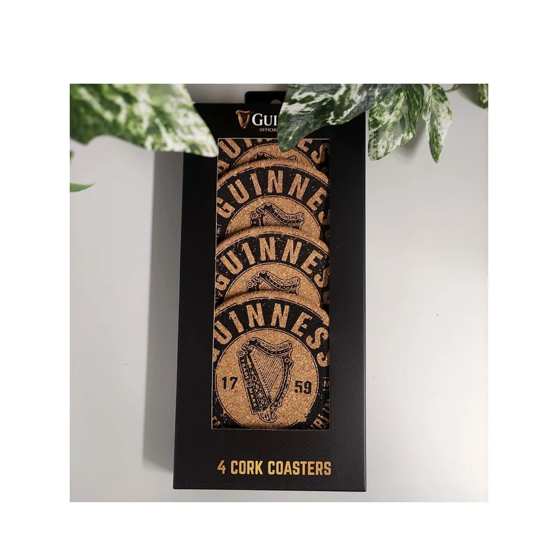 Guinness Cork Coasters 4 Pack – Official Harp Logo Drink Mats